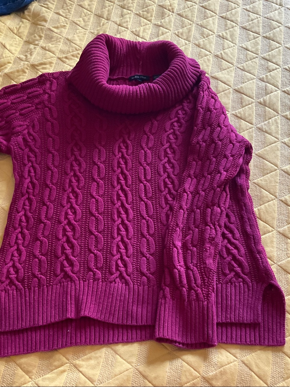 JEANNE PIERRE Cable-Knit Turtleneck Sweater in Magenta